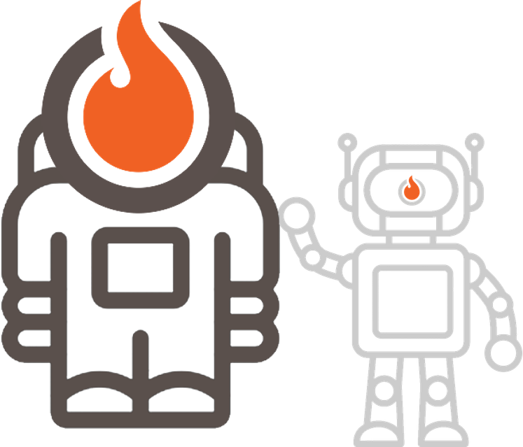An astronaut and a robot, the astronaut in front